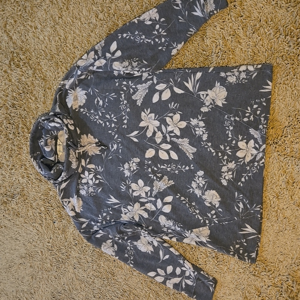 Cowl neck floral grey sweater, super soft, Christopher and Banks
